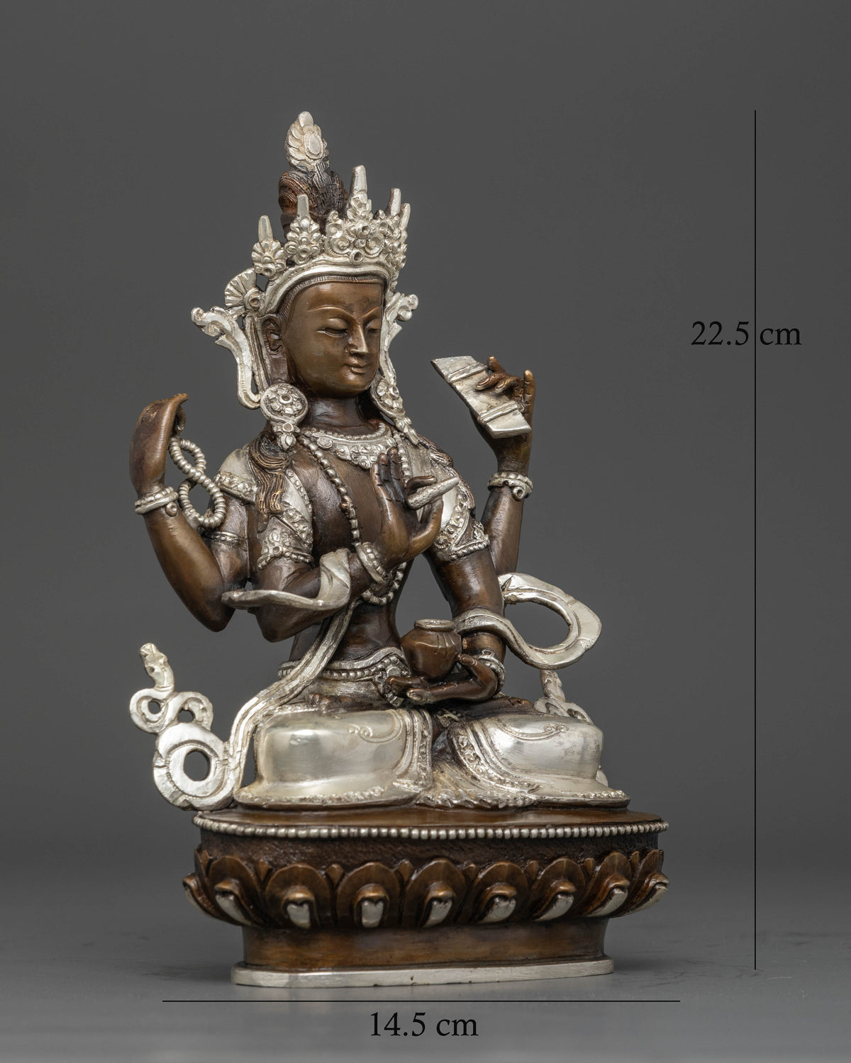 Mother of Perfect Wisdom Prajnaparamita statue with four arms and lotus pedestal