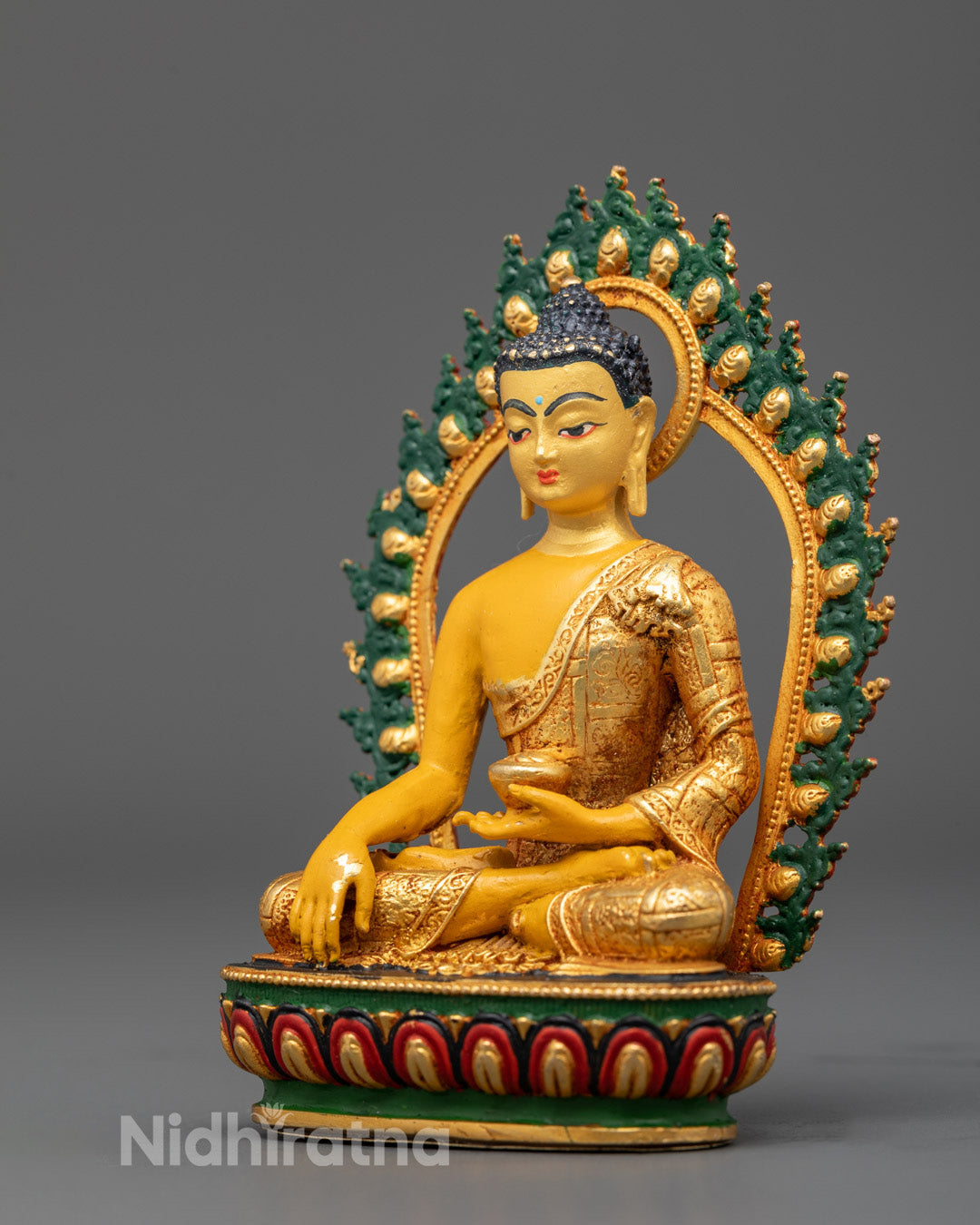 multi-colored lotus base and back-painted halo of machine-made Shakyamuni Buddha Statue