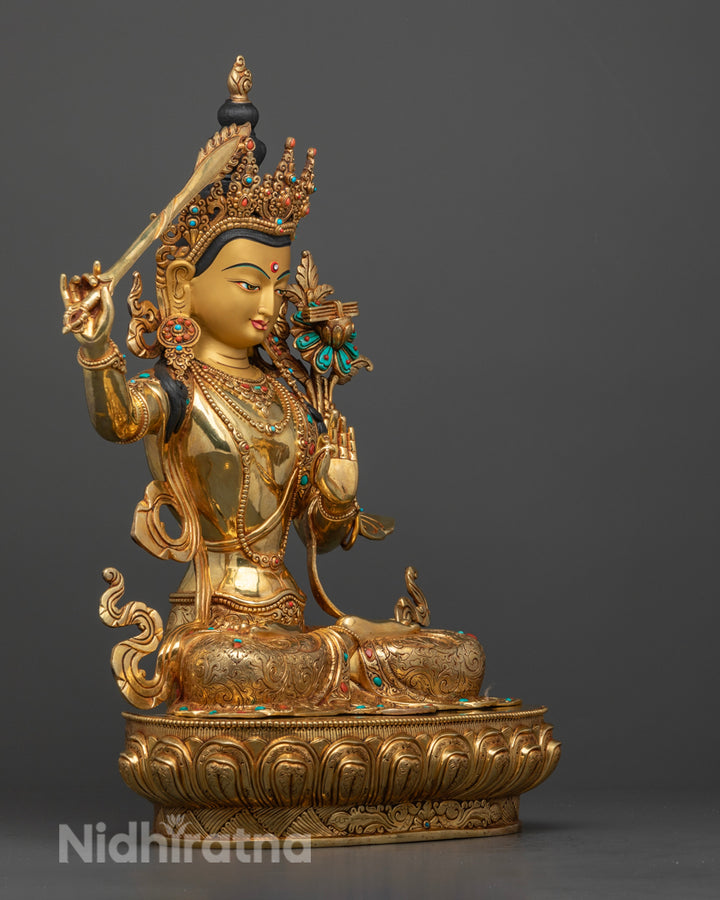 Manjushri Statue | Hand-Carved Himalayan Buddhist Sculpture