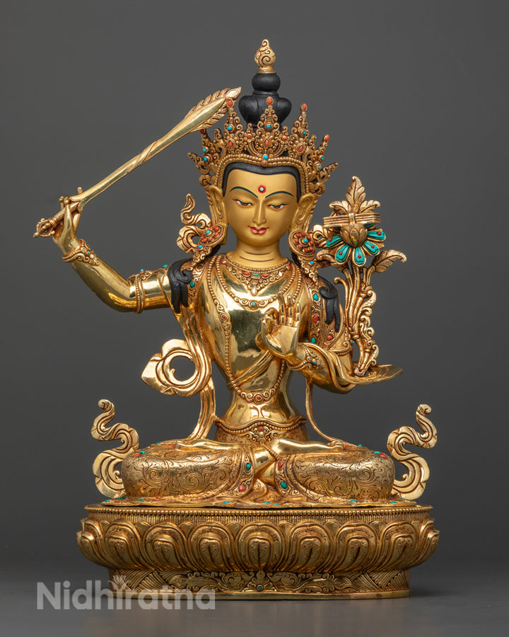 Manjushri Statue | Hand-Carved Himalayan Buddhist Sculpture