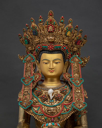 Museum-Quality Jowo Rinpoche Statue, Hand-Chiseled Copper with 24K Gold Gilding