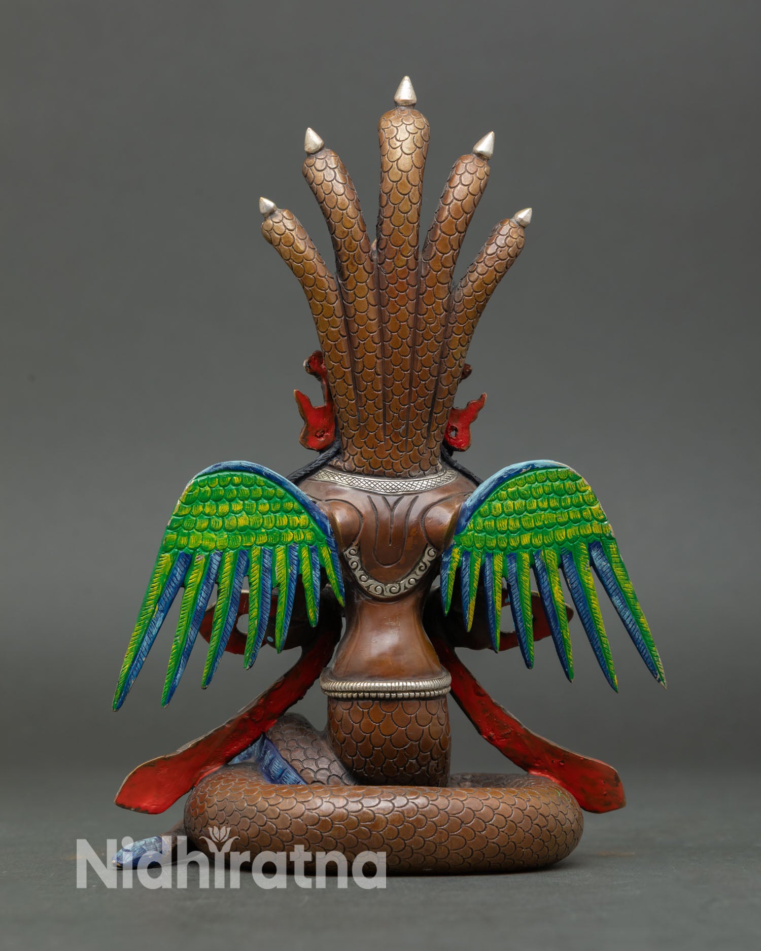 Naga Kanya back view silver plated details lost wax cast Nepalese sacred serpent goddess art