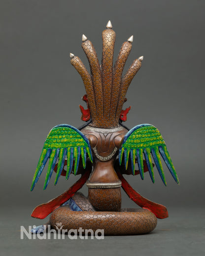 Naga Kanya back view silver plated details lost wax cast Nepalese sacred serpent goddess art