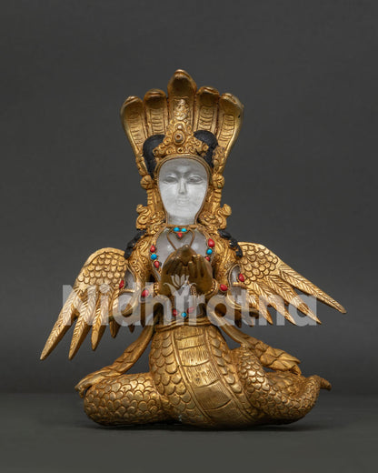 Naga Kanya statue with clear crystal body and 24K gold gilded copper details