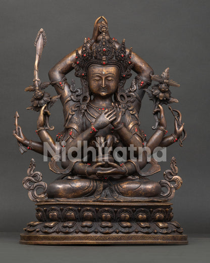 Namasangiti statue, handcrafted copper with antique finish and ruby gemstones from Nepal