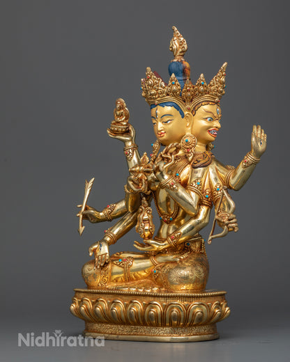 Namgyalma Buddhist Goddess Statue with Gold Painted Face and Semi Precious Stones