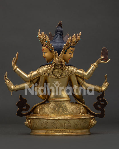 Namgyalma Buddhist statue back view showing copper craftsmanship and traditional Himalayan lost wax casting details.