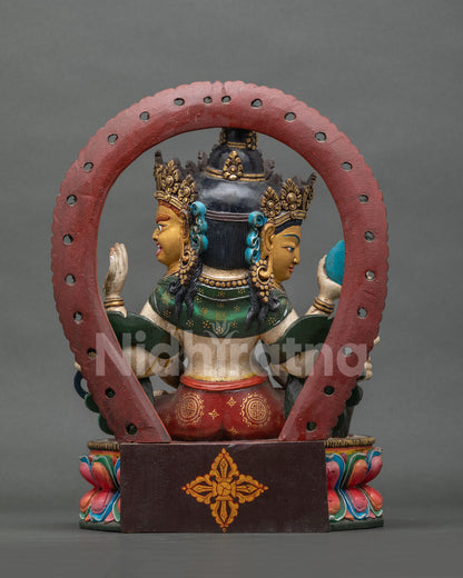 Namgyalma Statue Back View, Colorful Wooden Buddhist Sculpture