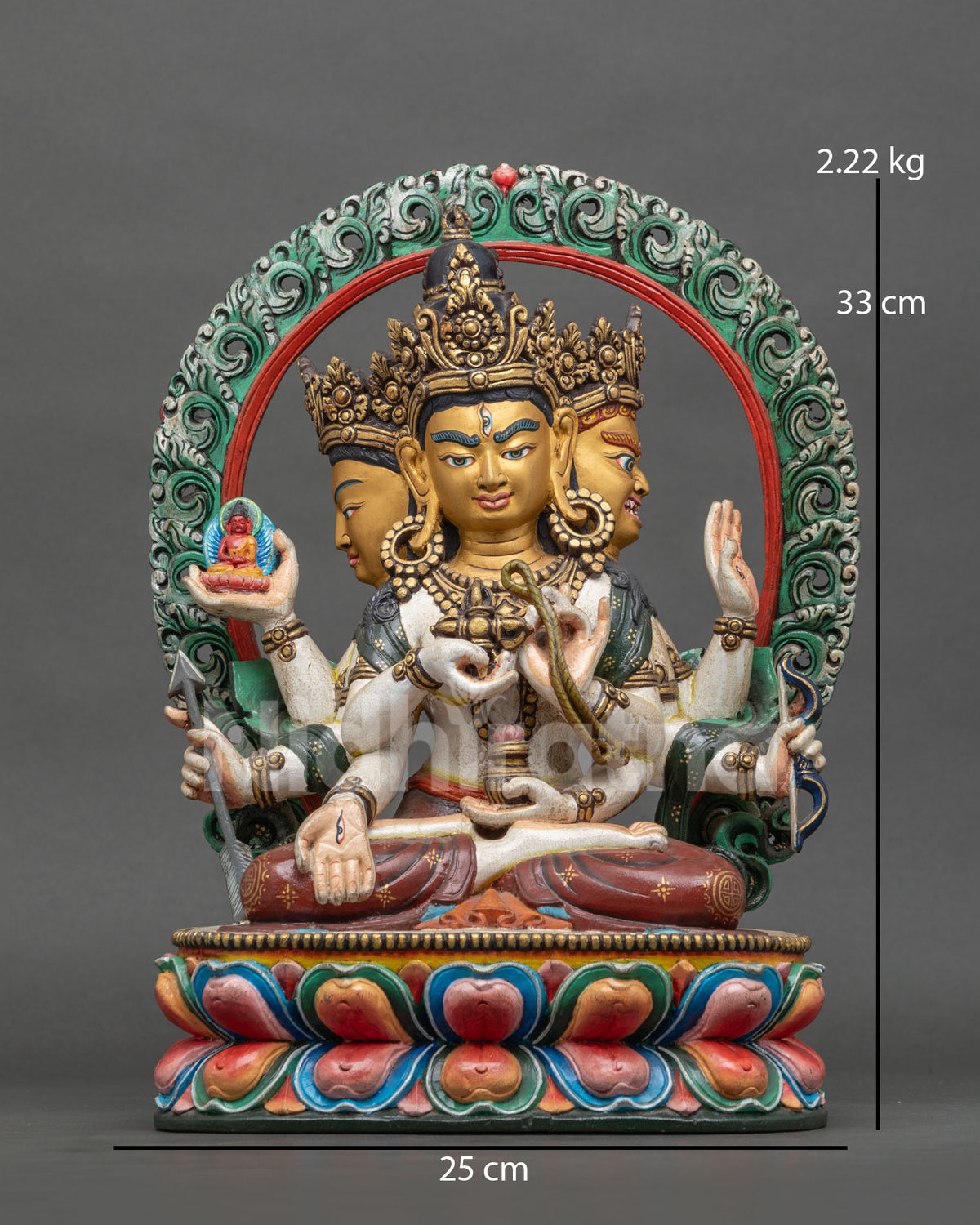 Namgyalma Statue Front View, Colorful Wooden Buddhist Sculpture