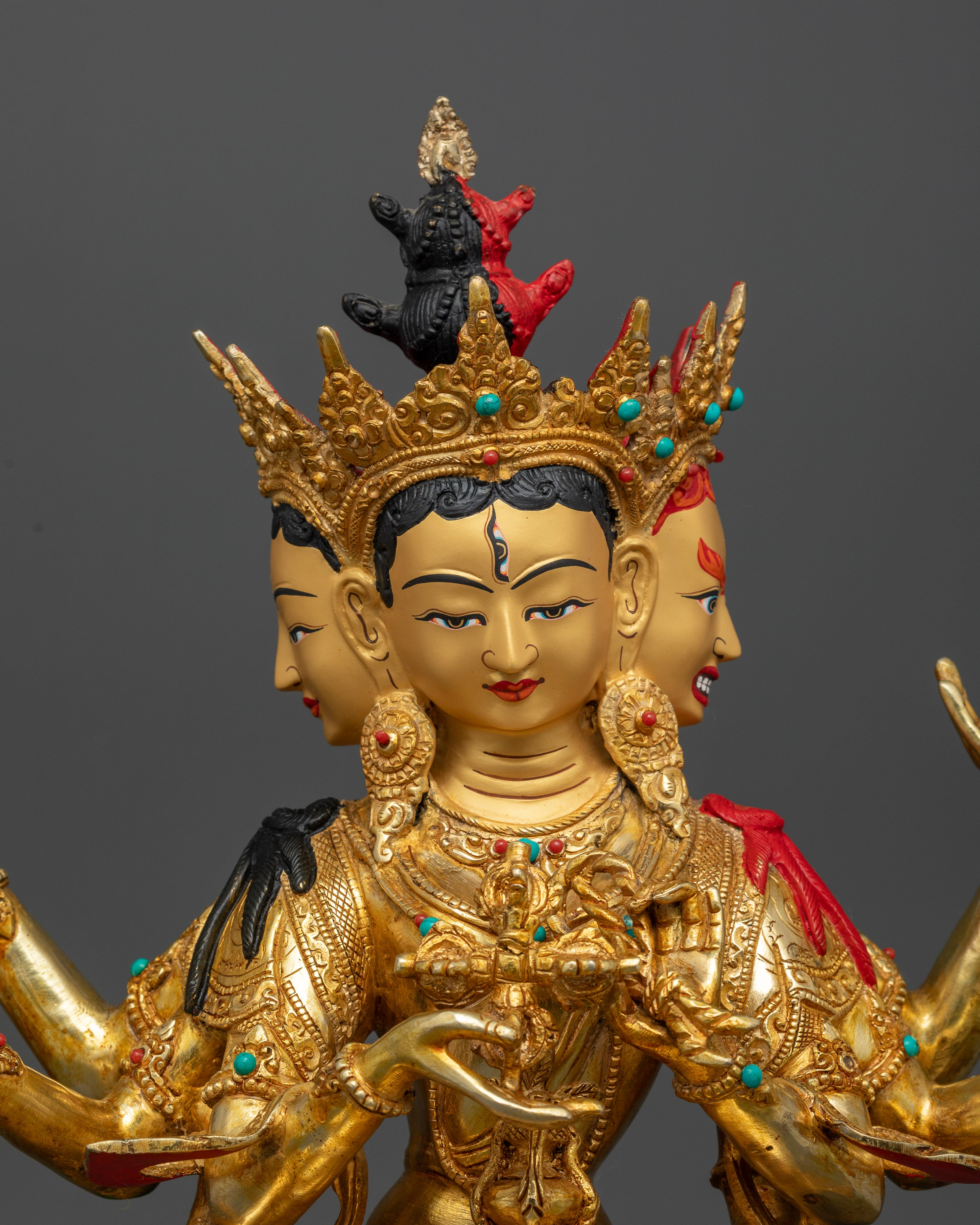 Namgyalma Statue with Gold Painted Face and Semi Precious Stones