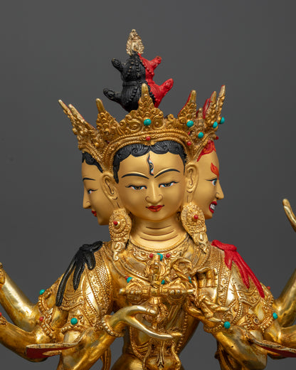 Namgyalma Statue with Gold Painted Face and Semi Precious Stones