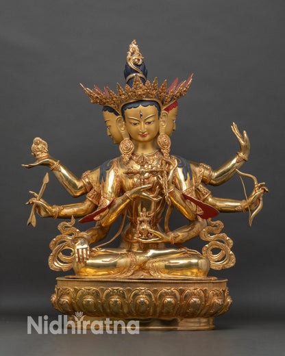 namgyalma-ushnishavijaya-statue-front-view-gold-fire-gilded-copper-buddhist-longevity-deity-nepal
