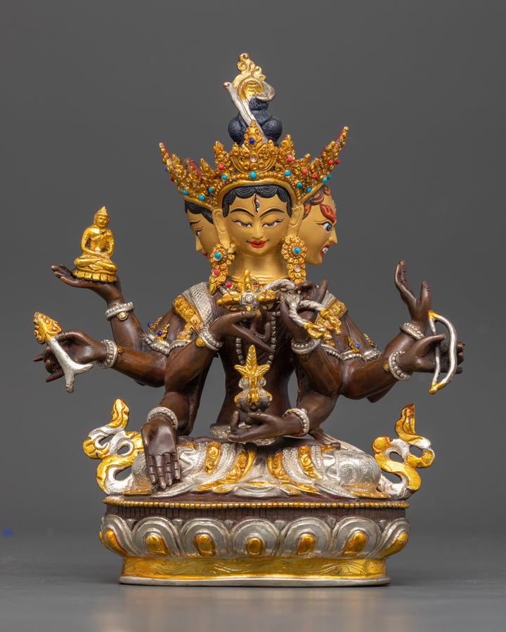 namgyalma statue made with copper and gold and other stones