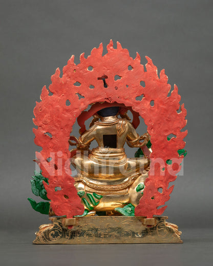 Namtoshe Statue back view blazing halo gold gilded copper Newari art Patan Nepal.