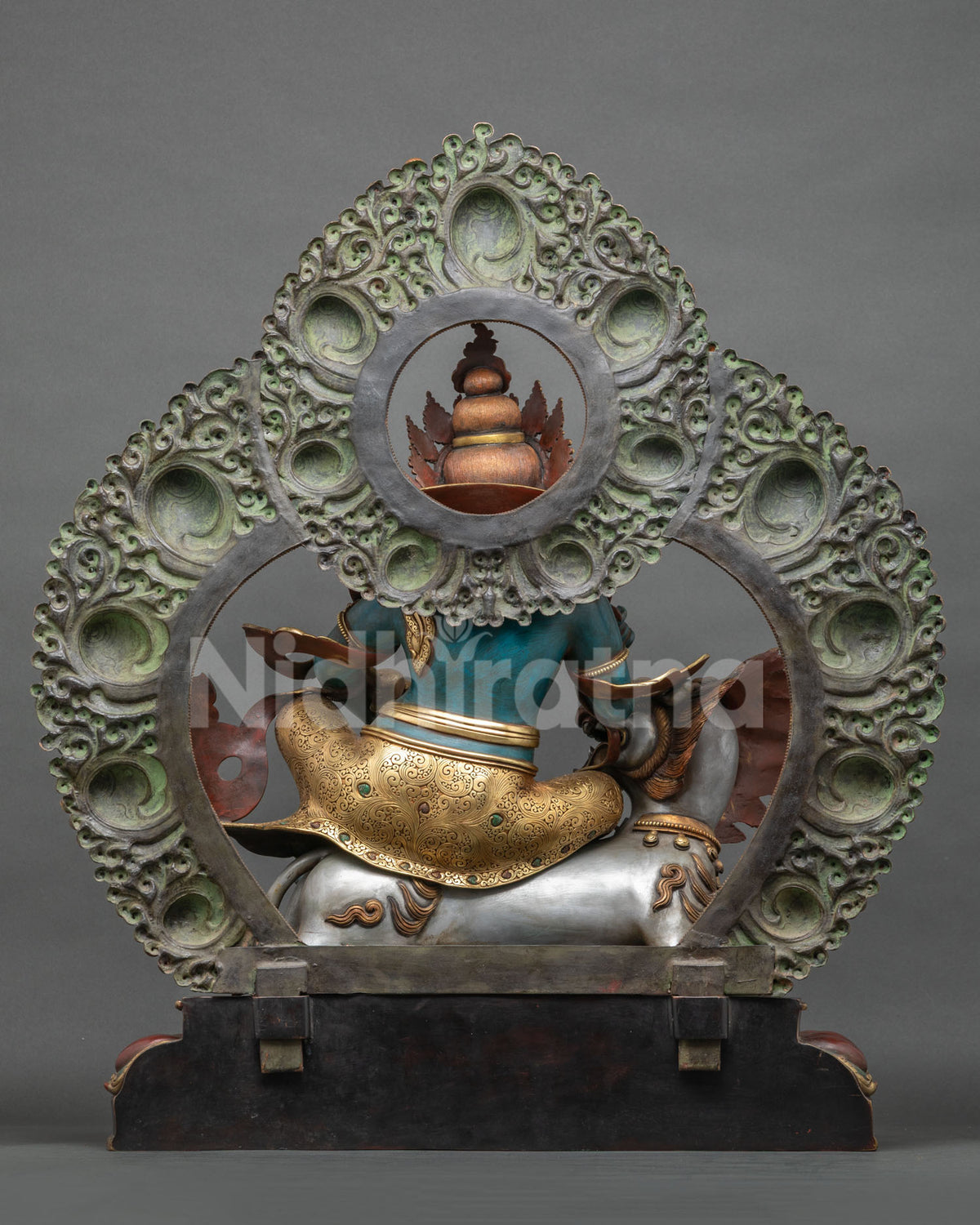Namtoshe Statue back view with carved halo, crown and gold-gilded robe detail