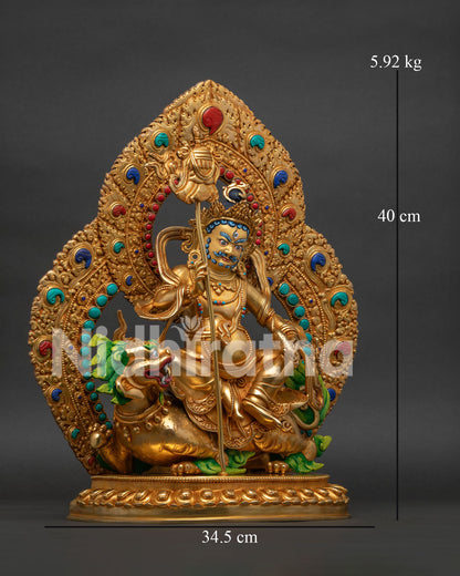 Namtoshe statue right side view showing lion throne and sacred mongoose