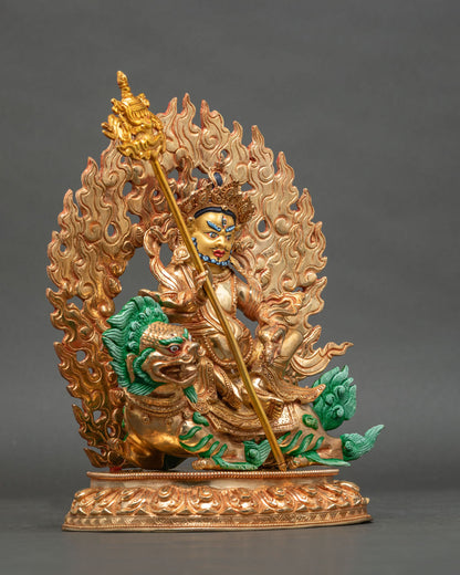 Namtoshe Statue right side view victory banner jewel spouting mongoose blazing halo.