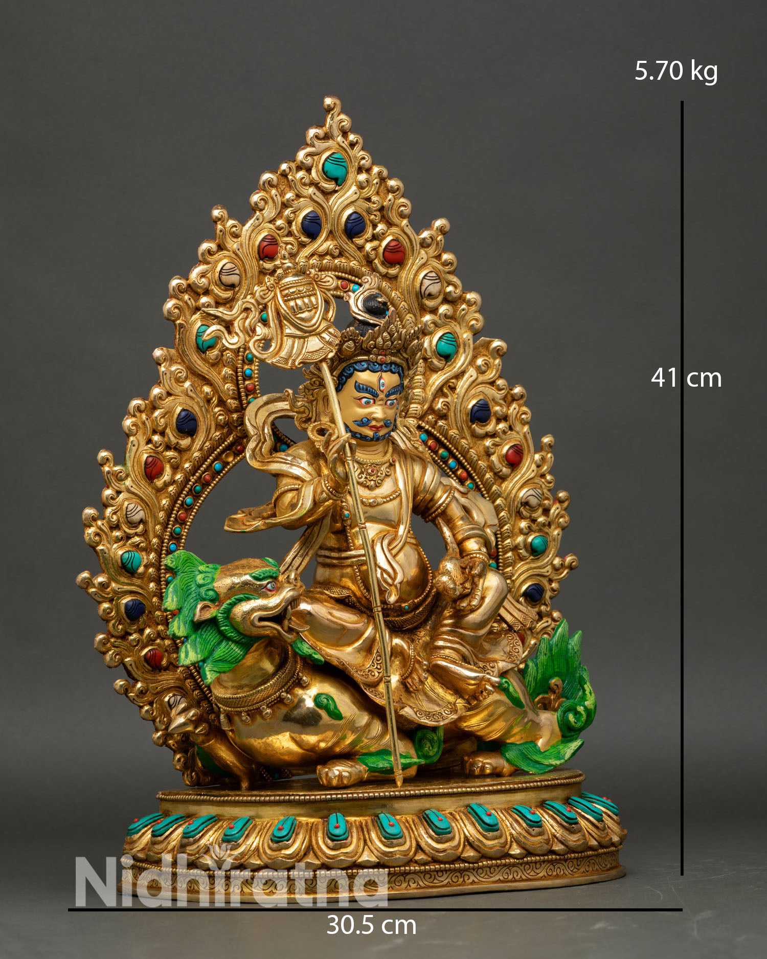Namtoshe statue side view victory banner mongoose wealth symbol lost wax cast Nepal 