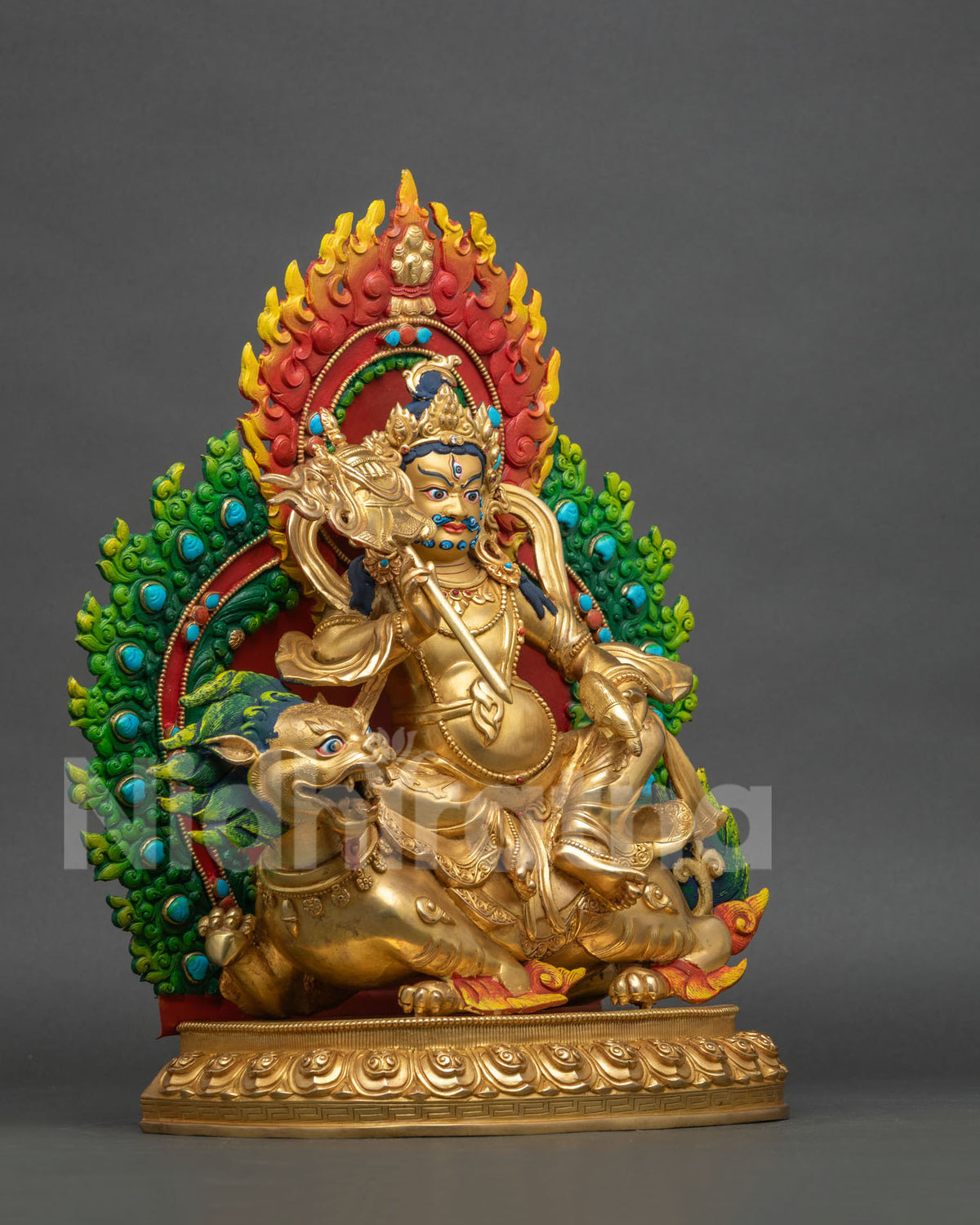 Namtoshe Statue with hand painted flaming halo and semi precious stones