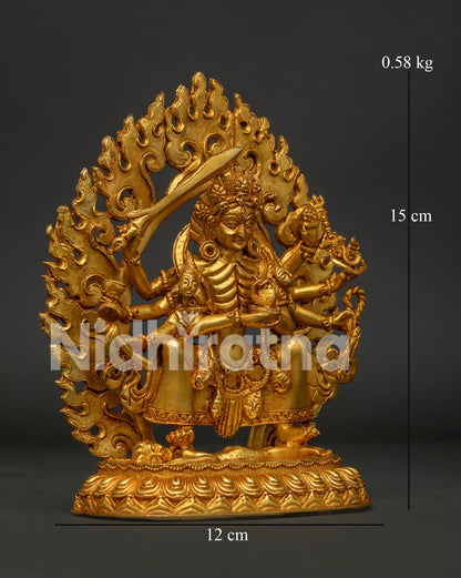 Naradevi Ajima statue from Nepal with skeletal body and blazing halo of flames