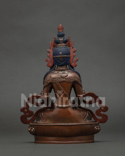 Nepalese Amitayus Statue Intricate Lotus Throne Newari Buddhist Sculpture Detail.