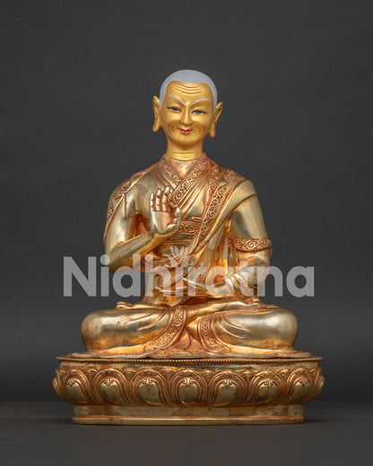 Nepalese Buddhist statue set crafted with lost wax casting and gold painted faces