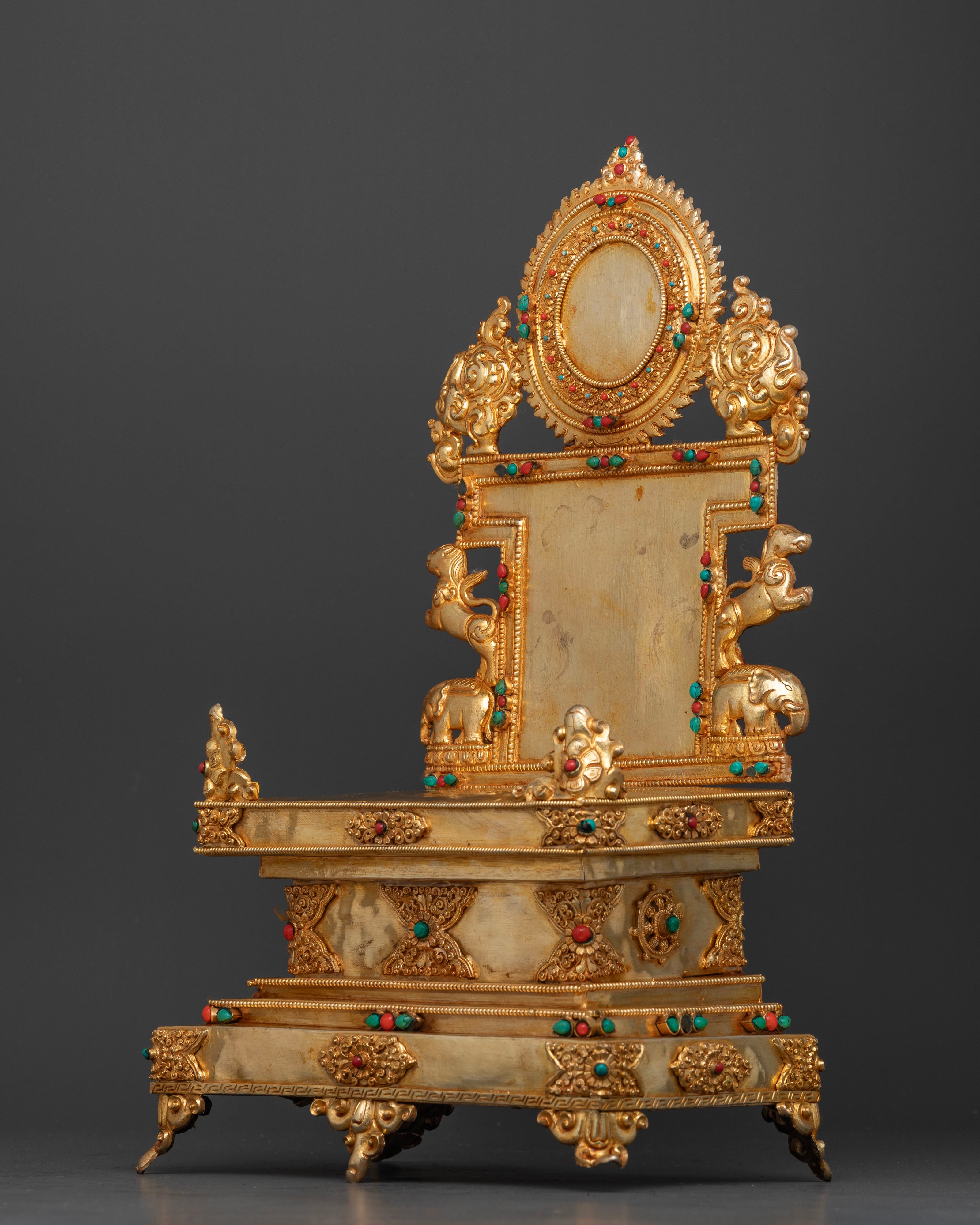Nepalese Buddhist statue throne featuring intricate designs and traditional Newari craftsmanship