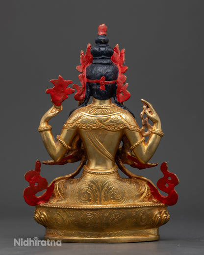 Nepalese Chenrezig Bodhisattva statue made using lost-wax casting with detailed traditional Newari craftsmanship