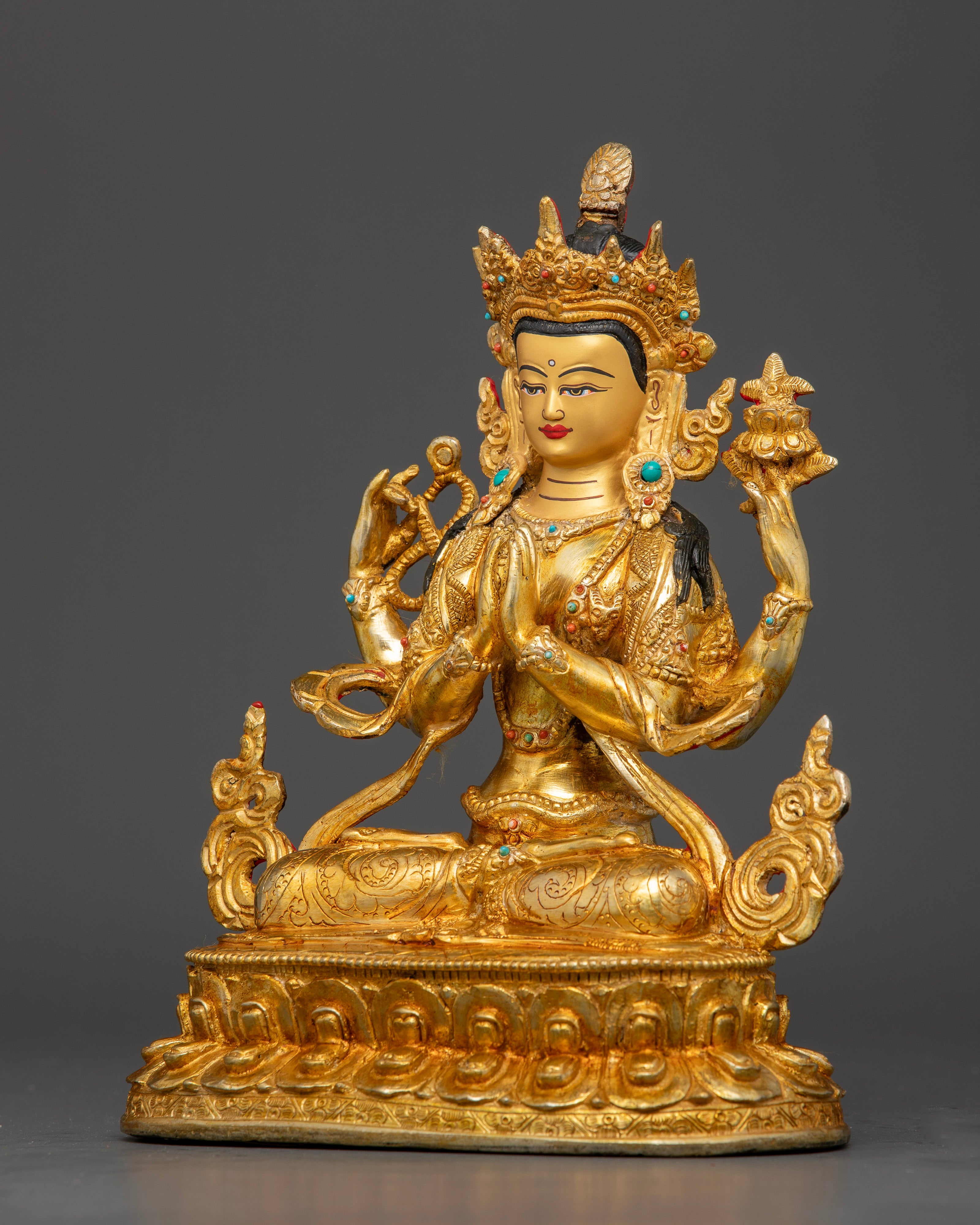 Nepalese Chenrezig Buddhist sculpture handcrafted using lost wax casting by Newari artisans