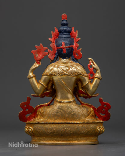 Nepalese Chenrezig Buddhist sculpture made using traditional lost-wax casting with detailed Newari craftsmanship