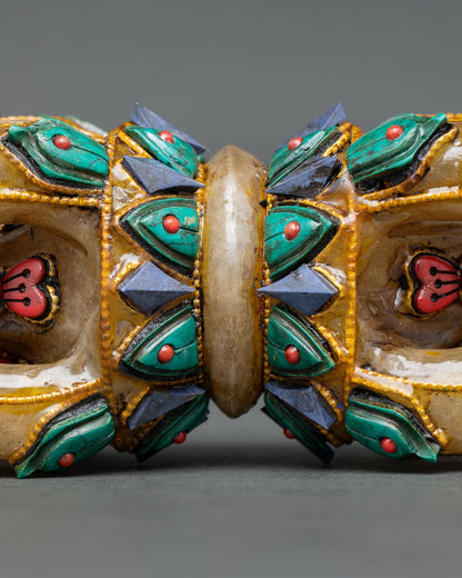 nepalese crystal vajra with turquoise coral and gold filigree craftsmanship