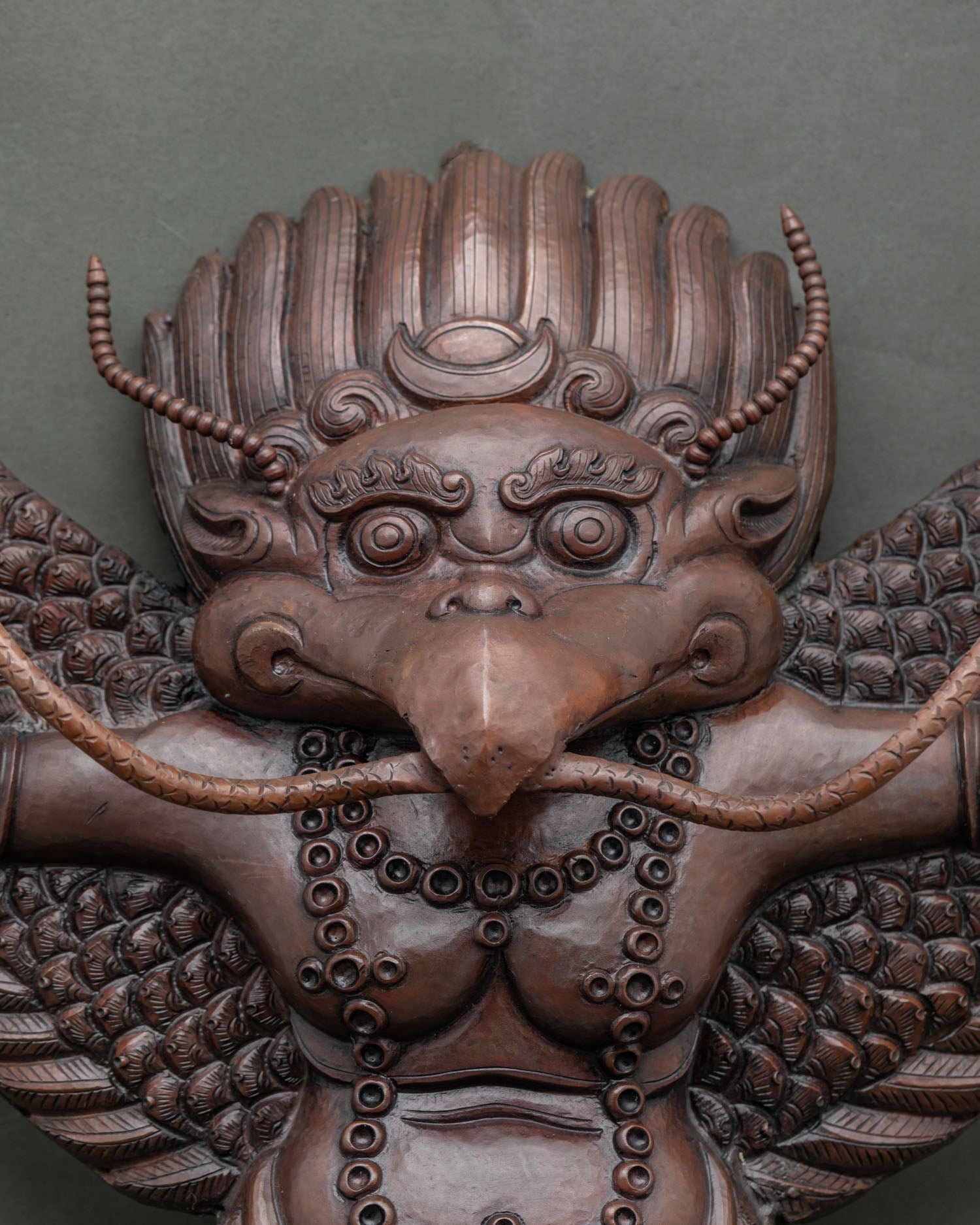 Nepalese Garuda wall art with wide wings and detailed traditional ornaments