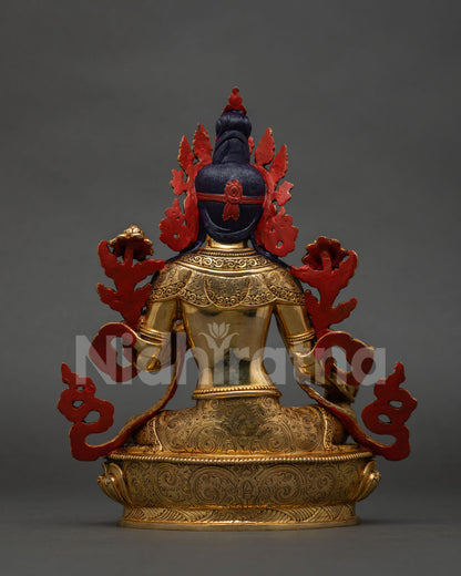 Nepalese Green Tara Statue Gold Fire Gilded Copper Vajrayana Buddhist Protector.