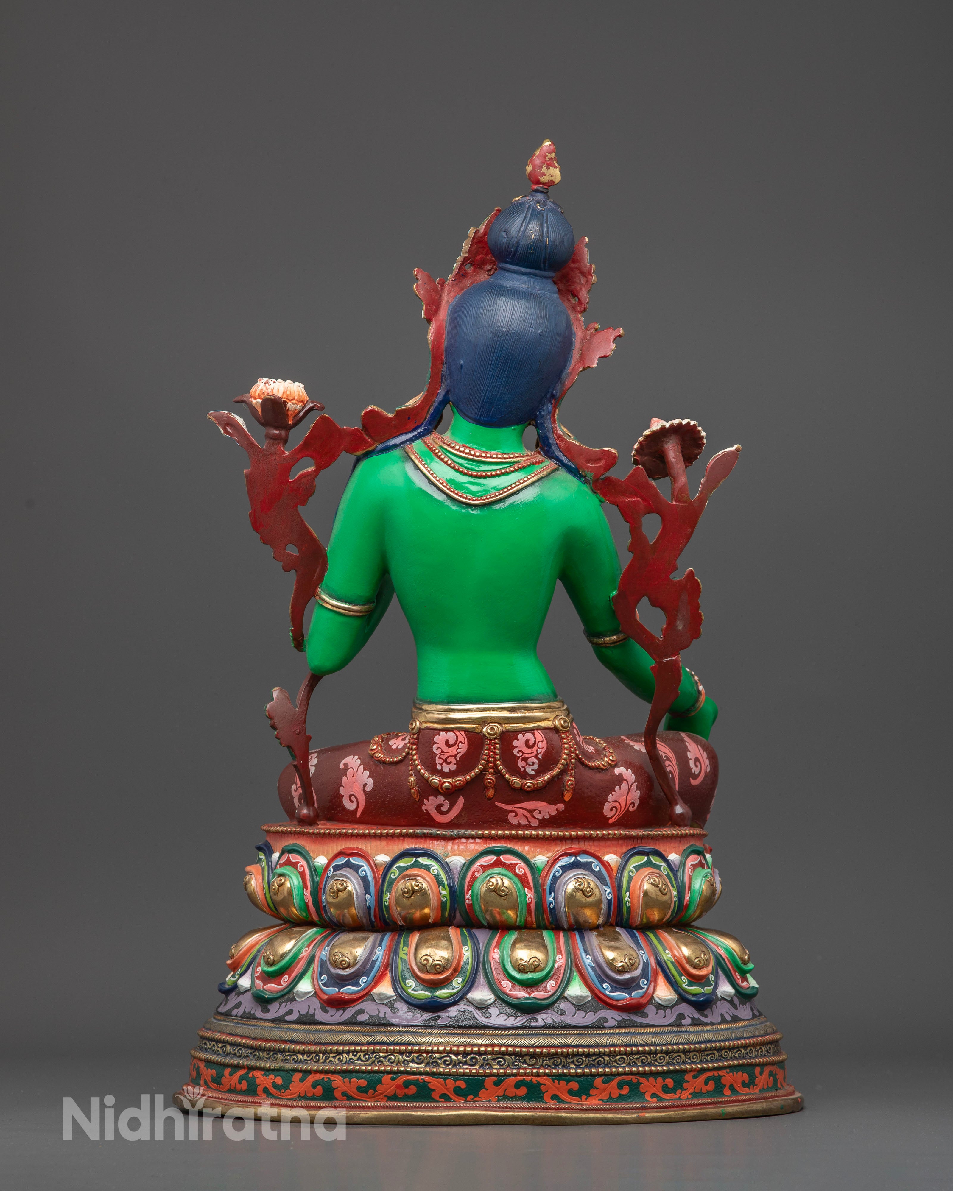 Nepalese Green Tara statue handcrafted by Newari artisans for Buddhist altar.