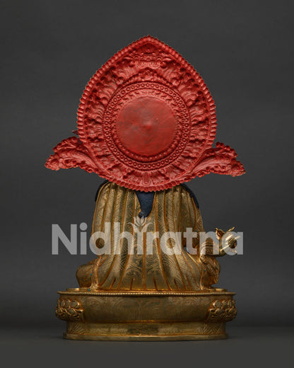 Nepalese Guru Rinpoche statue with radiant halo, handcrafted by Newari artisans