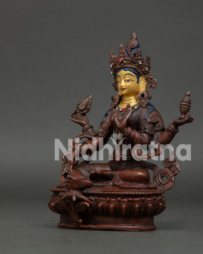 Nepalese Laxmi deity sculpture showing Varada and Abhaya Mudra blessing gestures.