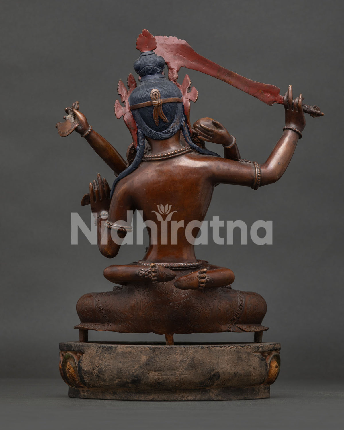 Nepalese Manjushri with consort statue with hand carved silk garments.