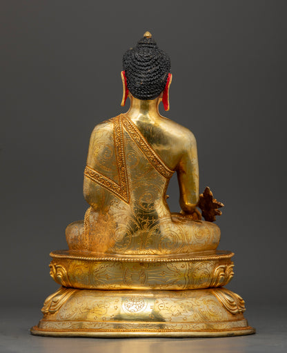 Nepalese Medicine Buddha sculpture handcrafted by Newari artisans using lost wax casting