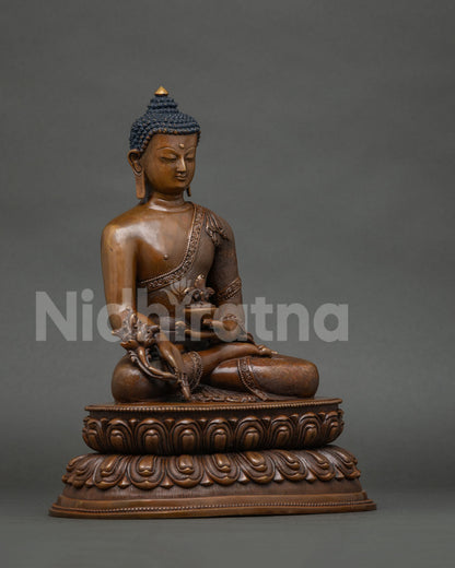 Nepalese Medicine Buddha statue newari artisan handcarved lotus.