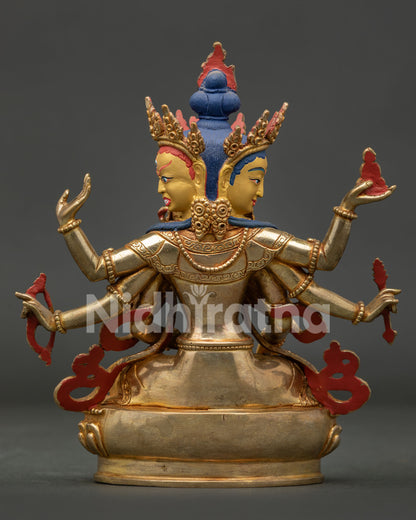 Nepalese Namgyalma statue with gold painted face and traditional lost wax craftsmanship