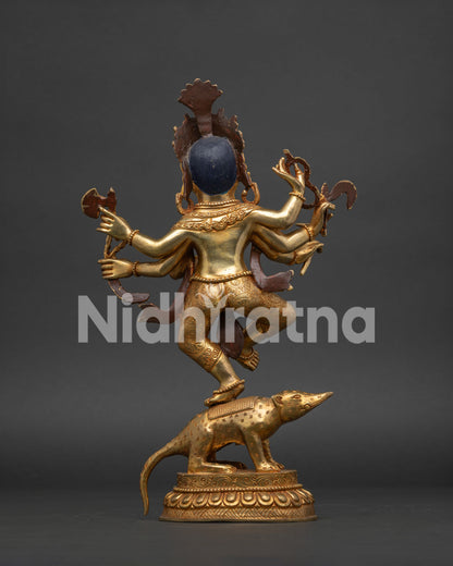 Nepalese Six Armed Ganesha Statue with Gold Painted Face and Sacred Implements
