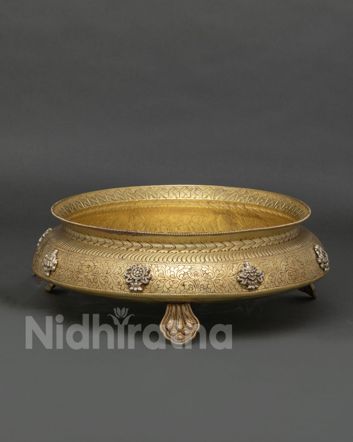 Nepalese spiritual home decor Urli Bowl with floral details and traditional craftsmanship