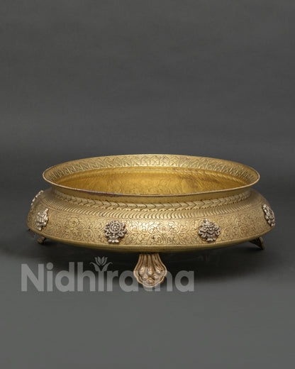 Nepalese spiritual home decor Urli Bowl with floral details and traditional craftsmanship