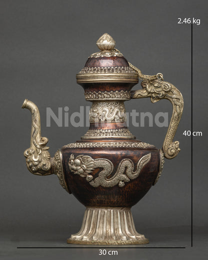 Nepalese Tea Pot handcrafted from copper with silver plated dragon details