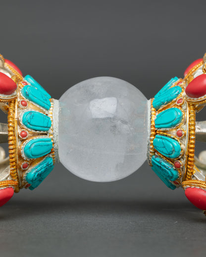 Nepalese Vajra Dorje with Crystal Core and Filigree Artwork