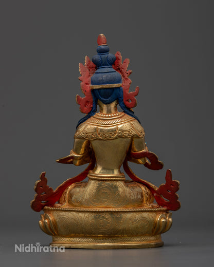 Nepalese Vajradhara Buddha sculpture crafted from copper using the traditional lost-wax casting method