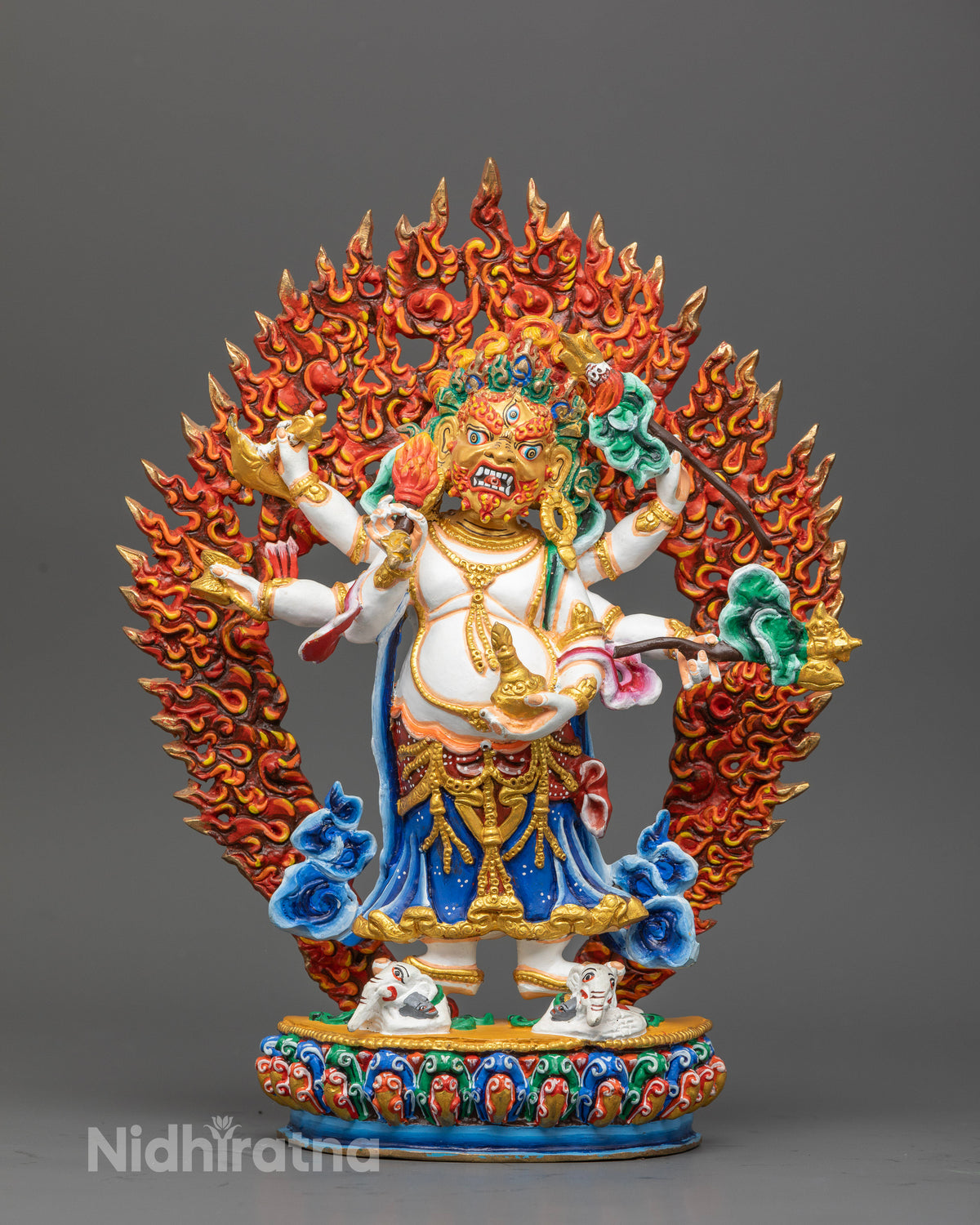 Nepalese White Mahakala protector statue for Buddhist altar and meditation space.