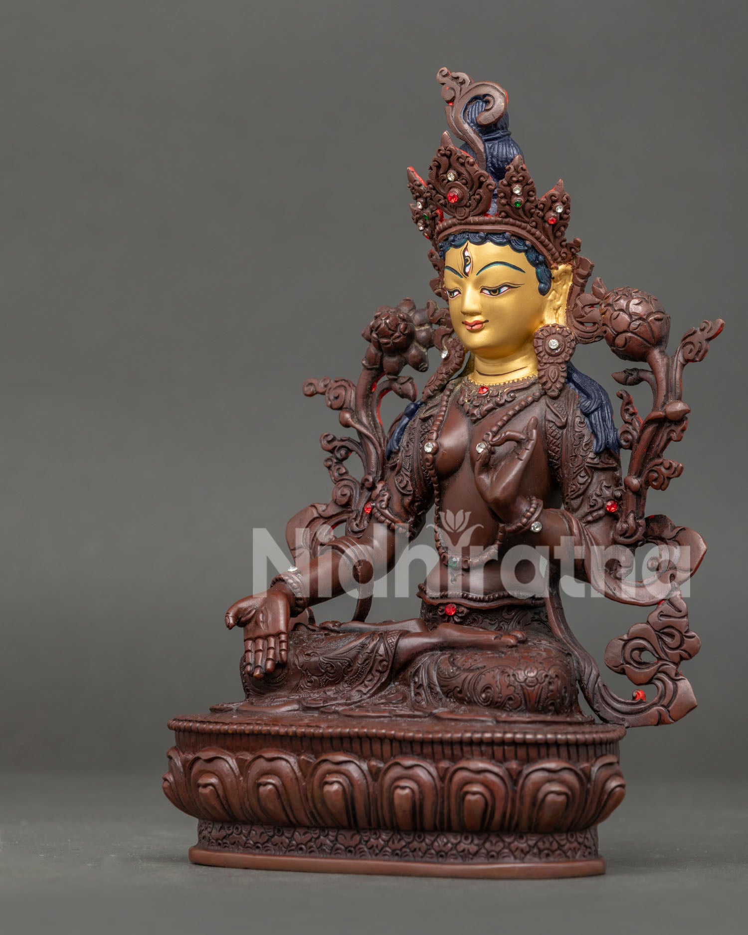 Nepalese White Tara Statue Holding Utpala Flower.