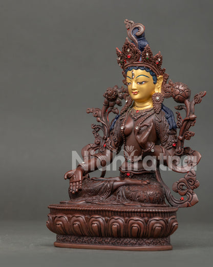 Nepalese White Tara Statue Holding Utpala Flower.