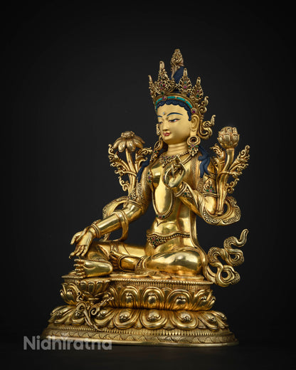 Newari artisan Green Tara sculpture crafted from copper using lost wax casting